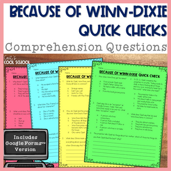 Preview of Because of Winn-Dixie Novel Study Comprehension Questions Reading Response