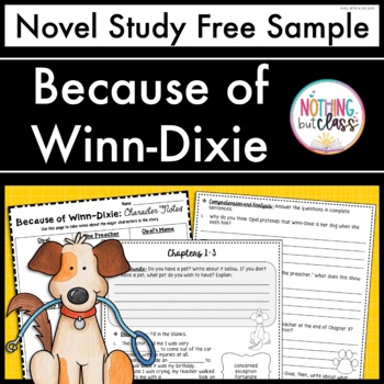 Preview of Because of Winn-Dixie Novel Study FREE Sample | Worksheets and Activities