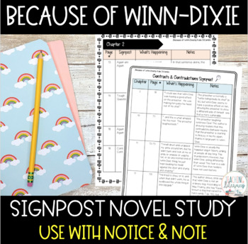 Preview of Because of Winn Dixie | Novel Study | Use With Notice and Note Signposts