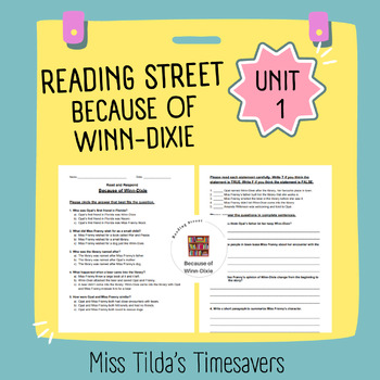 Preview of Because of Winn-Dixie - Read and Respond Reading Street 4.1