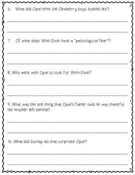 Because of Winn-Dixie - Test and Graphic Organizers | TPT