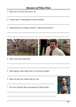 Preview of Because of Winn-Dixie - Watch-along Viewing Questions Worksheet