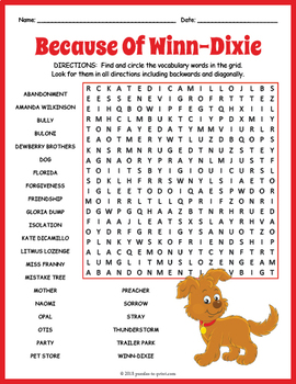 Because of Winn-Dixie Word Search by Puzzles to Print | TpT