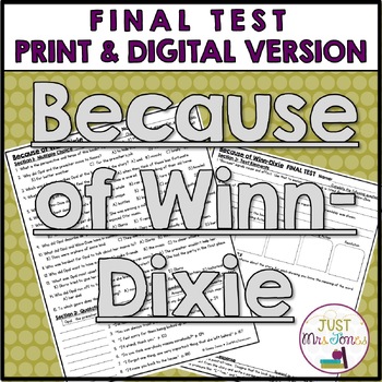 Preview of Because of Winn-Dixie by Kate DiCamillo Final Test