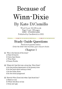 Preview of Because of Winn-Dixie by Kate DiCamillo; Multiple-Choice Study Guide Quiz