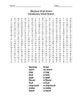 Because of an Acorn Vocabulary Word Search by Teacher Chip s School Store