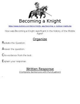 Preview of Becoming a Knight R.A.C.E Online Writing Assignment  W/Article