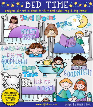 Preview of Bed Time Clip Art - Night Time, Nap Time, Pajama Kids Download