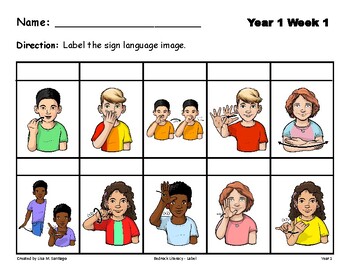 Preview of Bedrock Literacy Year 1 (Week 1-10) Label Color ASL Images by 35 Corks