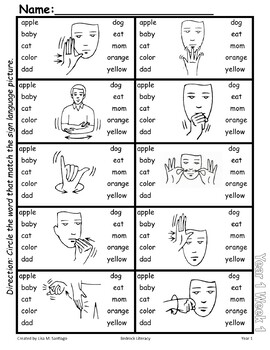 Preview of Bedrock Year 1 American Sign Language Image with list of words.
