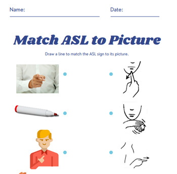 Preview of Bedrock Year 1, Week 3, ASL to Picture Matching Activity