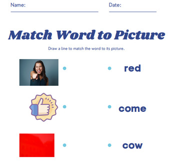 Preview of Bedrock Year 1, Week 3, English Word to Picture Matching Activity
