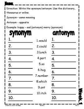 Preview of Bedrock Year 2 - Synonym - Antonym