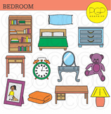 Bedroom Furniture Clip Art by PGP Graphics *b&w images included