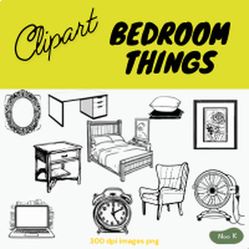 Preview of Bedroom House Things Clipart Back and White Outline-zip