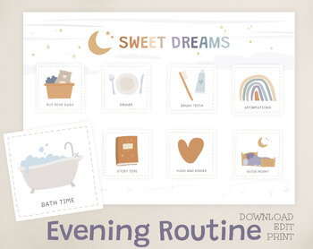 Preview of Bedtime Routine Charts and Cards / Toddler Evening Routine Editable