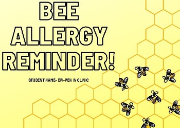 Preview of Bee Allergy Reminder for Teachers