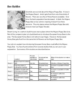 Preview of Bee Battles: MS-LS2-2 Student Handout with Teacher Guide and Key