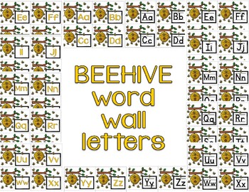 Preview of Bee Beehive Themed Word Wall Letters- 2 versions for font (1 w/ writing lines)