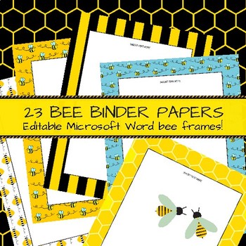 Preview of Bee Binder Paper Covers - Bees Theme Frames, Papers, Backgrounds