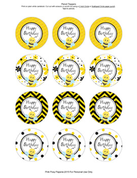 Printable Bumble Bee Cupcake Toppers