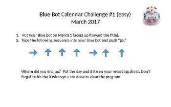 Preview of Bee Bot/Blue Bot Calendar Challenge Easy
