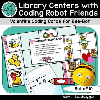 Preview of Bee Bot Coding Robot Cards for Valentine's Day