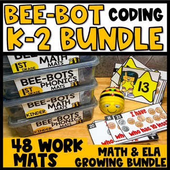 Preview of Bee Bot Printables Phonics & Math Coding Mats CVC, Counting, Place Value, etc.