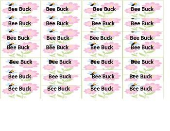 Preview of Bee Bucks: Classroom Play Incentive Money/Dollars