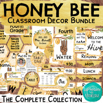 Preview of Honey Bee Themed Classroom Decor Bundle EDITABLE