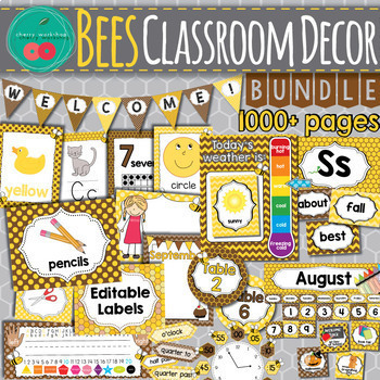 Preview of Bee Classroom Decor Editable Bundle