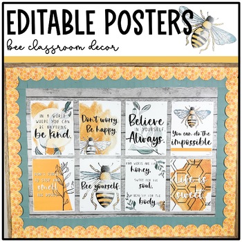 Preview of Bee Classroom Decor: GROWTH MINDSET POSTERS