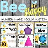 Bee Classroom Decor - NUMBER SHAPE & COLOR POSTERS