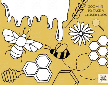 Bee Clipart. Hand Drawn Honey, Hive, Honeycomb Clip Art. Doodle ...