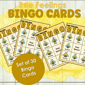 Preview of Bee Feelings Bingo Card Game - Feelings Memory Game