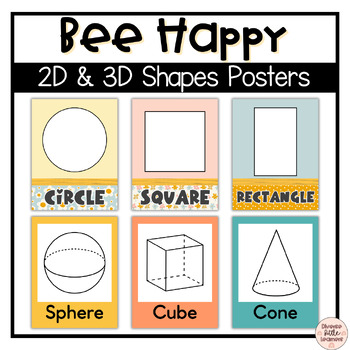 Preview of Bee Happy 2D & 3D Shape Posters | Classroom Decor