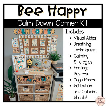 Preview of Bee Happy Calm Down Corner | Calming Strategies | Breathing Techniques | Yoga