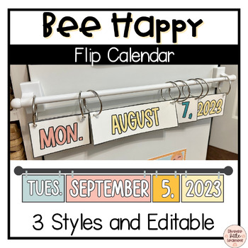 Preview of Bee Happy Flip Calendar | Classroom Decor | Editable