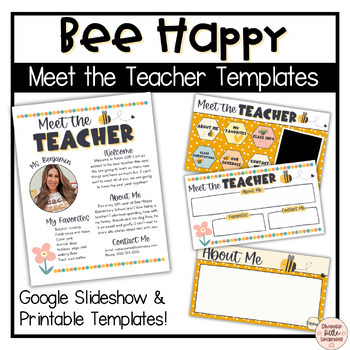 Preview of Bee Happy Meet the Teacher Templates | Google Slides | Printable | Editable