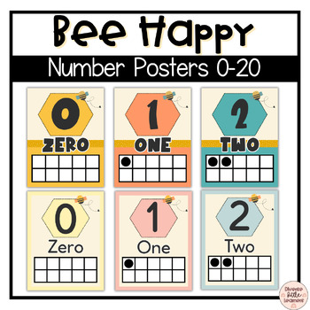 Preview of Bee Happy Number Posters | Ten Frames 0-20 | Classroom Decor