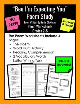 Preview of Bee I'm Expecting You By Emily Dickinson Poem Worksheets and Poetry Packet