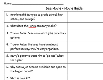 Preview of Bee Movie (2007) - Movie Guide - Netflix - Google Ready with Answer Key!