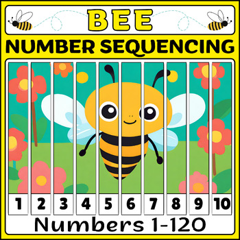 Preview of Bee Number Sequencing Puzzles: Spring Montessori Math Activity - Math Worksheets