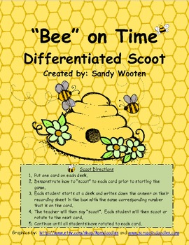 Preview of 1.MD.3, 2.MD.7, 3.MD.1 "Bee" On Time Differentiated Scoot or Task Cards