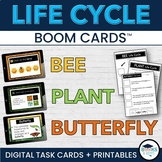 Bee, Plant, Butterfly Life Cycle BOOM CARDS Task Card + Pr
