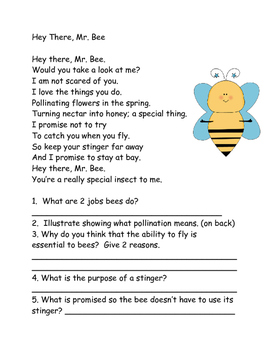 Bee Poem by Lisa Wishart | Teachers Pay Teachers