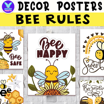 Preview of Bee Rules School Kids Quote Fun Posters Classroom Decor Bulletin Board Ideas