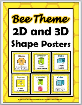 Preview of Bee Theme Classroom Decor 2D Shapes and 3D Shapes Posters