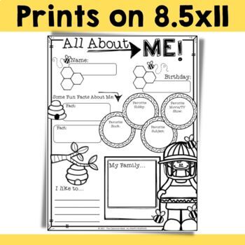 Bee Theme: All About Me Poster for Back to School or Open House
