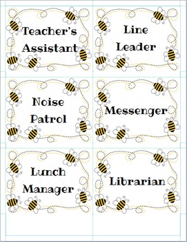 Preview of Bee Theme Class Jobs Cards